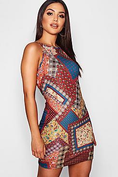 Boohoo Paisley High Neck Shift Dress
