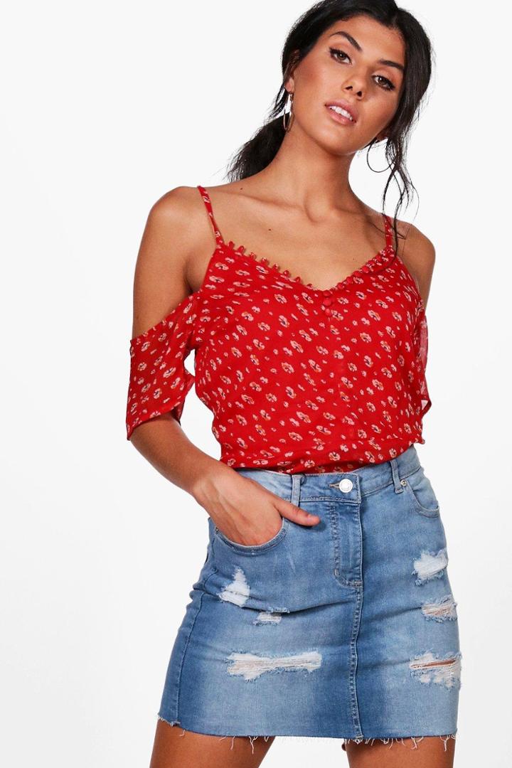 Boohoo Paislee Distressed Denim Mini Skirt Blue