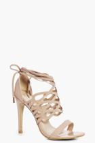 Boohoo Emily Cage Wrap Ankle Heels Nude