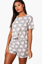 Boohoo Saffron Heart Print Lounge T & Short Set