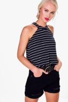 Boohoo Rebecca Stripe Cut Away Swing Top Black