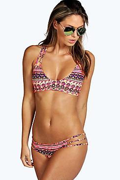 Boohoo Anguilla Aztec Print Strap Back Detail Bikini