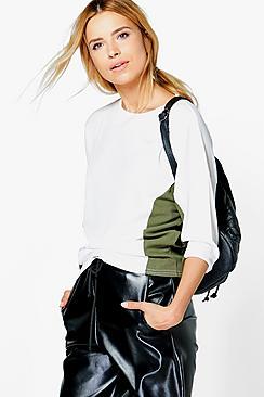 Boohoo Tegan Contrast Rib Batwing Top