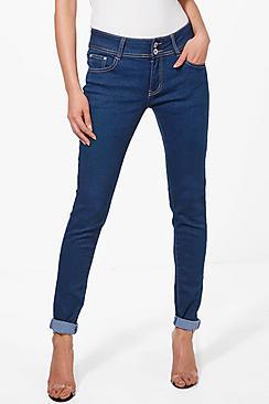 Boohoo Tillie 2 Button Indigo Skinny Jeans