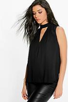 Boohoo Eva Cut Out Pleat Front Woven Swing Top