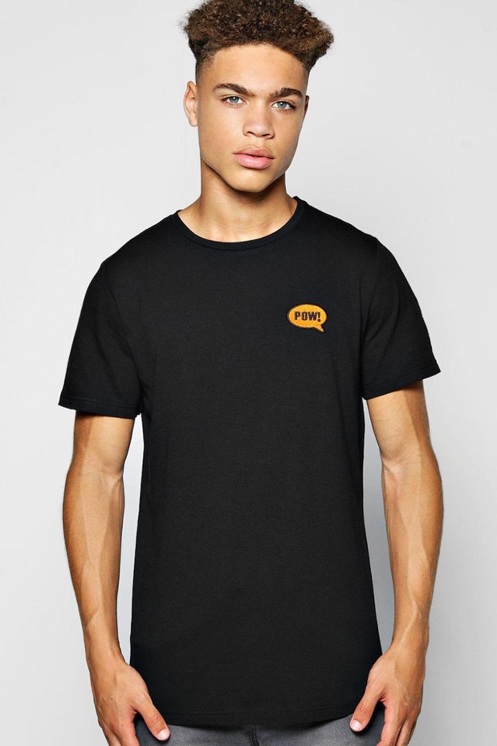 Boohoo Pow Badge T Shirt With Curve Hem Black