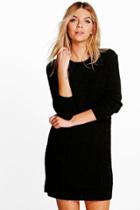 Boohoo Lucy Cable Knit Soft Boucle Jumper Dress Black