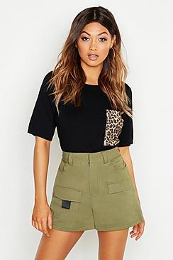 Boohoo Leopard Print Pocket T-shirt