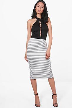 Boohoo Elodie Textured Stripe Midi Skirt