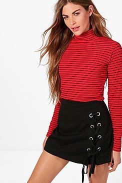 Boohoo Harriet High Neck Stripe Long Sleeve Top