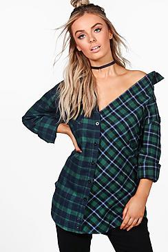 Boohoo Hayley Oversized Spliced Check Shirt