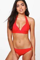 Boohoo Bahamas Enhance Moulded Triangle Bikini Red