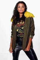 Boohoo Rose Zip Through Parka With Oversize Faux Fur Collar