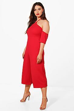 Boohoo Plus Anya Cold Shoulder Culotte Jumpsuit