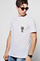 Boohoo Embroidered Tiger Pocket T Shirt White