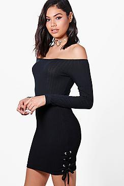 Boohoo Anya Lace Up Side Ribbed Mini Skirt