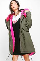Boohoo Lily Faux Fur Lined Hooded Parka Pink