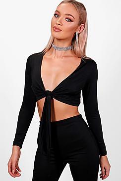 Boohoo Soph Slinky Tie Front Crop