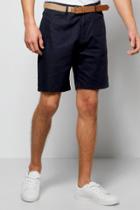 Boohoo Cotton Linen Shorts With Woven Belt Navy