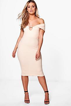 Boohoo Plus Olivia Off The Shoulder Strap Detail Midi Dress