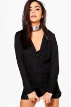 Boohoo Rose Wrap Front Blouse Black