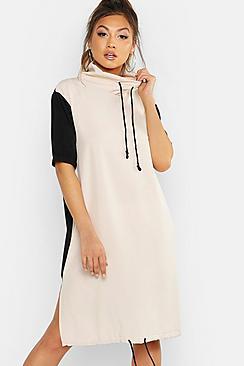 Boohoo Woven Cowl Neck Draw Cord Midi Dress