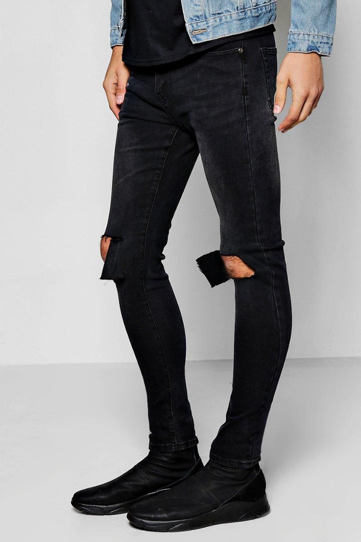 Boohoo Super Skinny Ripped Knee Jean Black