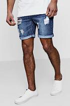 Boohoo Mid Blue Slim Fit Pinstripe Denim Shorts