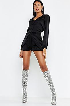 Boohoo Satin Knot Front Shorts