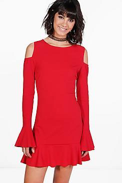 Boohoo Joanna Frill Detail Cold Shoulder Bodycon Dress