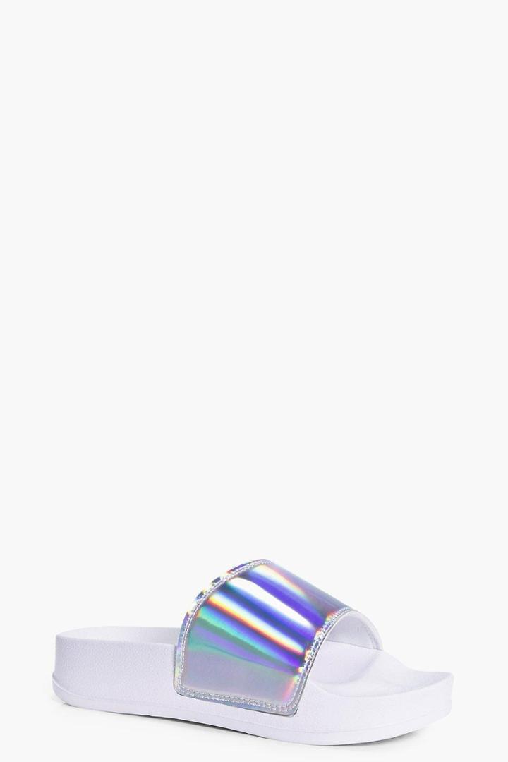 Boohoo Isabelle Holographic Wedge Slider Silver
