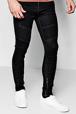 Boohoo Super Skinny Fit Jeans With Biker Detailing