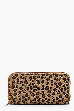 Boohoo Erin Leopard Pony Ziparound Purse