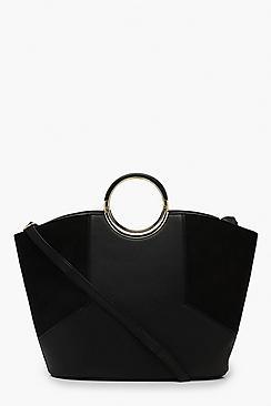 Boohoo Ring Handle Panel Tote Cross Body Bag