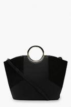 Boohoo Ring Handle Panel Tote Cross Body Bag