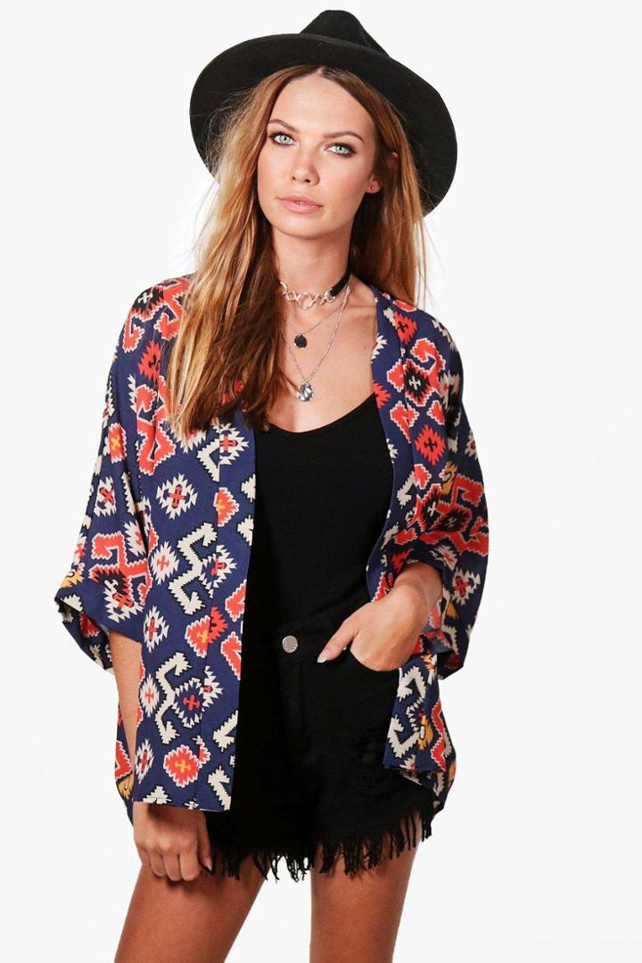 Boohoo Amanda Aztec Print Chiffon Kimono Multi