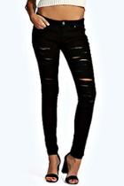 Boohoo Lisa Low Rise All Over Rip Skinny Jeans