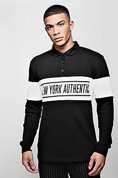 Boohoo Colour Block Print Chest Panel Rugby Sweater