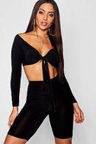 Boohoo Knot Front Off The Shoulder Top + Cycle Short Co-ord