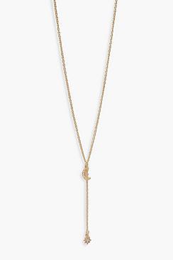 Boohoo Diamante Moon & Star Plunge Necklace