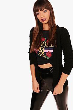 Boohoo Cable Knit Edge To Edge Boyfriend Cardigan