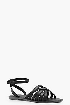 Boohoo Lola Wide Fit Cross Strap Leather Sandal