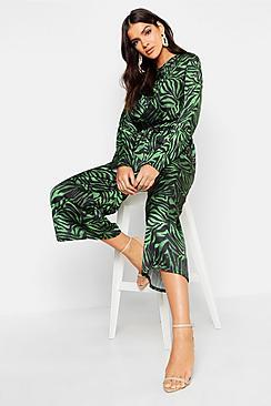 Boohoo Satin Zebra Twist Front Jumpsuit