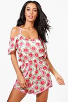 Boohoo Freya Watermelon Cold Shoulder Beach Playsuit Pink