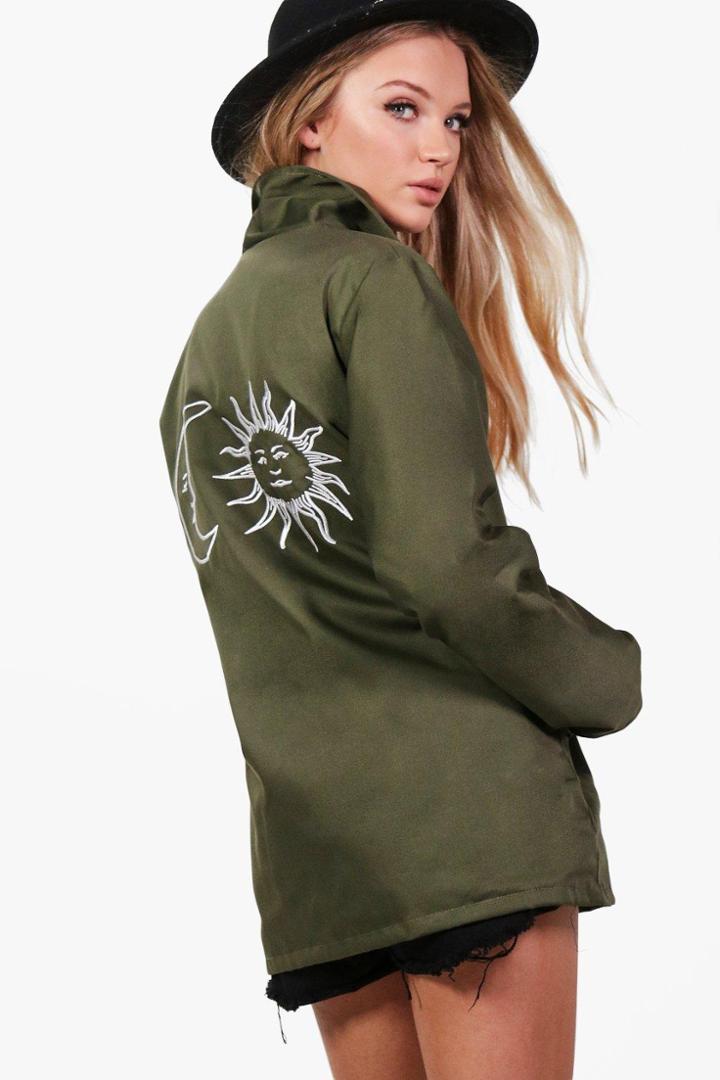 Boohoo Charlotte Sun & Moon Back Festival Jacket Khaki