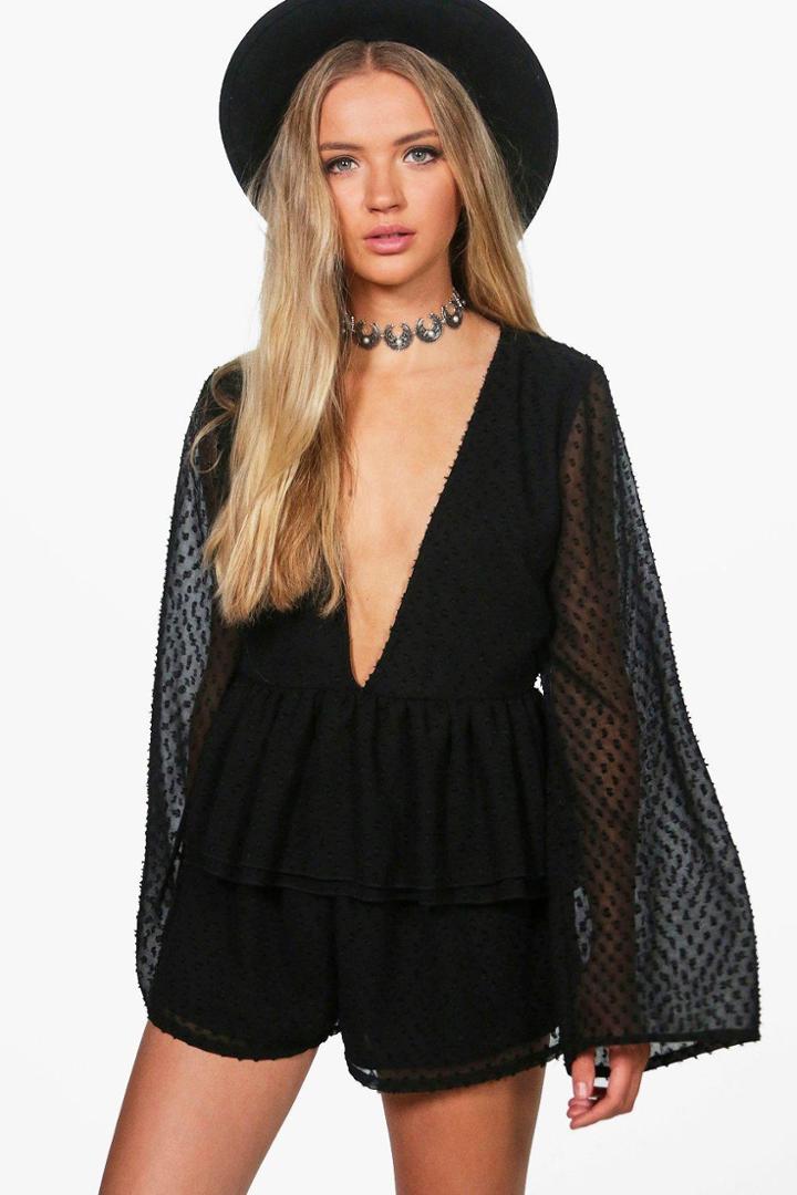 Boohoo Hollie Sheer Spot Mesh Crop & Short Co-ord Set Black