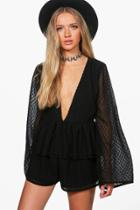Boohoo Hollie Sheer Spot Mesh Crop & Short Co-ord Set Black