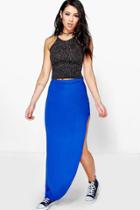 Boohoo Micha Ruched Side Jersey Maxi Skirt Blue