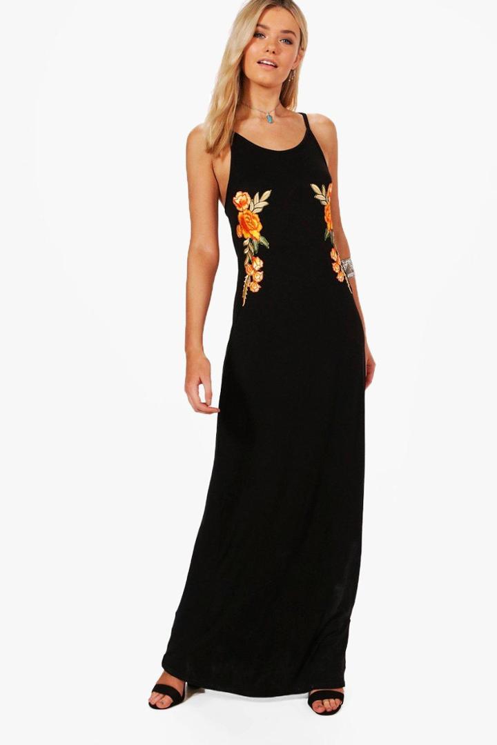 Boohoo Louise Halterneck Embroidered Maxi Dress Black