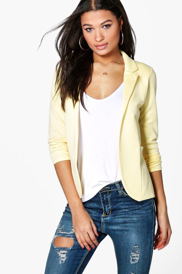 Boohoo Faith Pocket Ponte Blazer Lemon